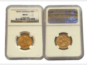 1895 Queen Victoria Old Head Melbourne Mint Gold Sovereign. Graded by NGC MS62