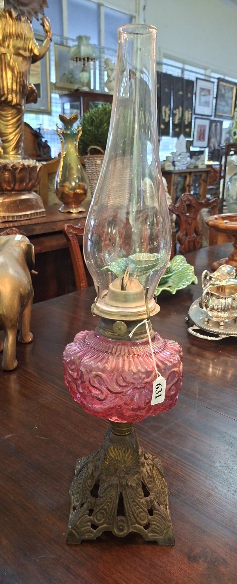 Late Victorian Cranberry Glass Kerosene Lamp