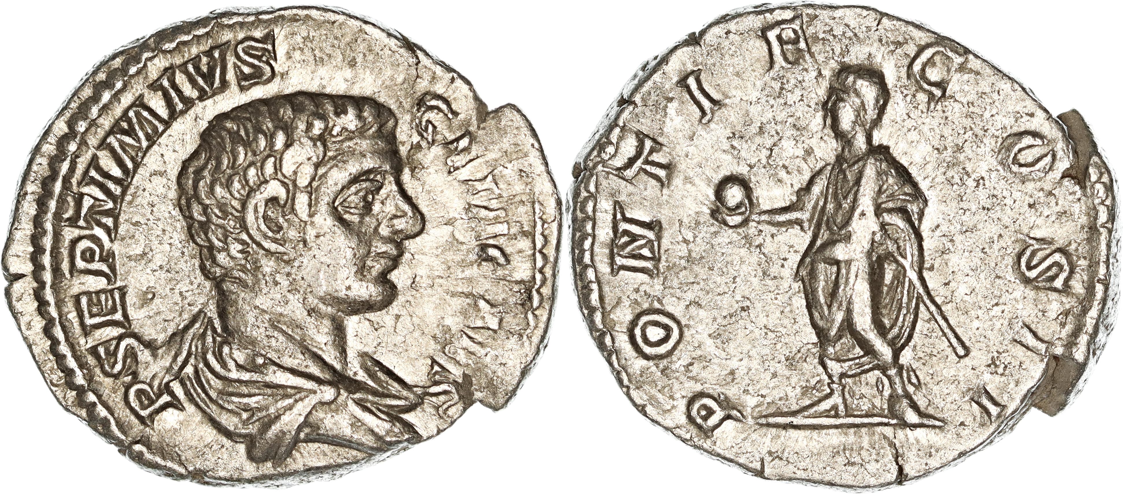 Roman Empire, Geta, Silver Denarius, 208 AD, VF