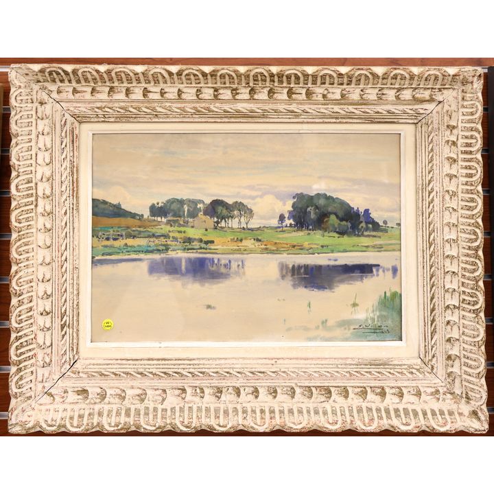 S. Vollon 1943 French Landscape Watercolor Ornate Framed 24''x31''