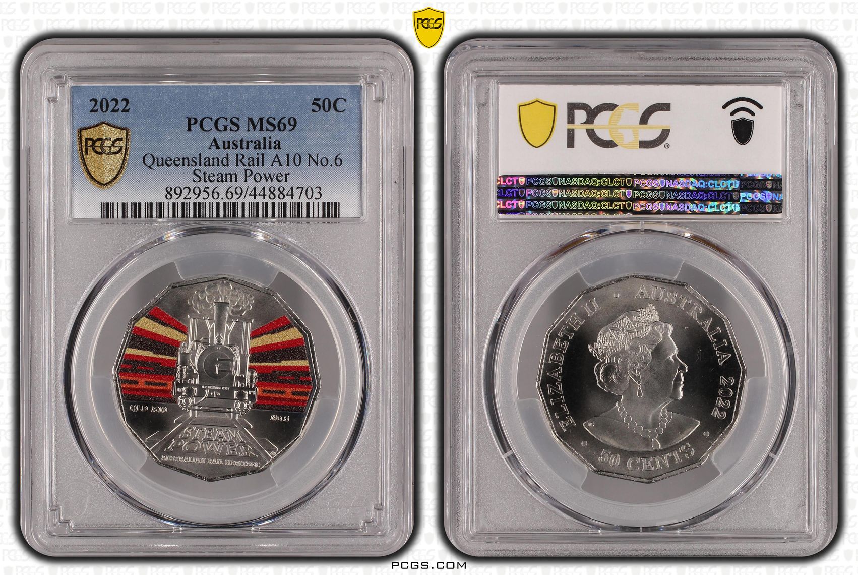 Queensland Rail A10 No.6 - Australian Rail Heritage, Fifty Cent, 2022, PCGS MS69