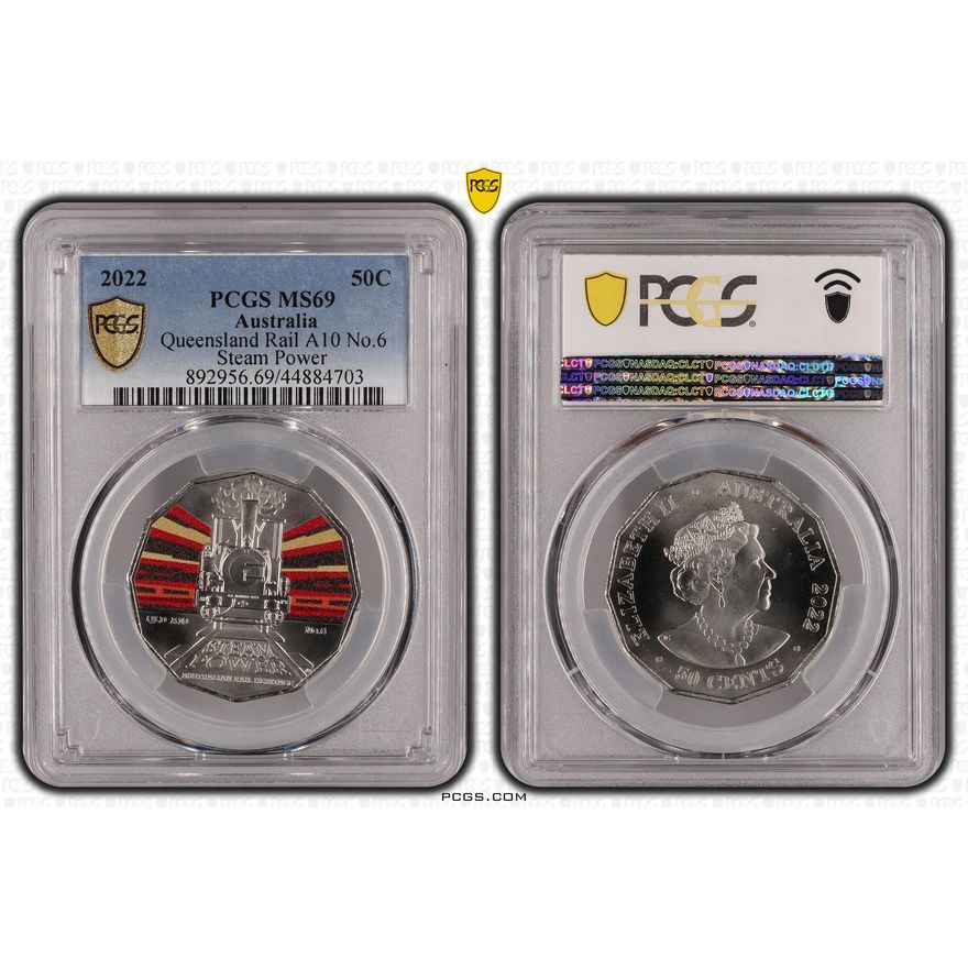 Queensland Rail A10 No.6 - Australian Rail Heritage, Fifty Cent, 2022, PCGS MS69