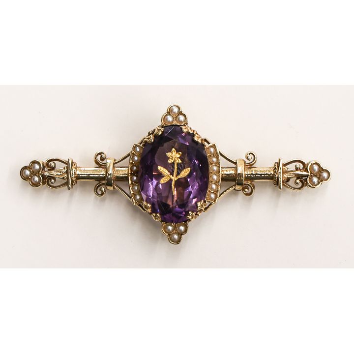 Victorian Style 14k Amethyst Bar Brooch