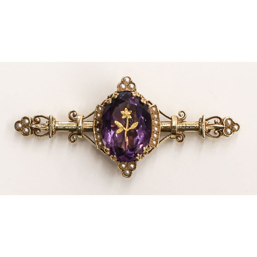 Victorian Style 14k Amethyst Bar Brooch