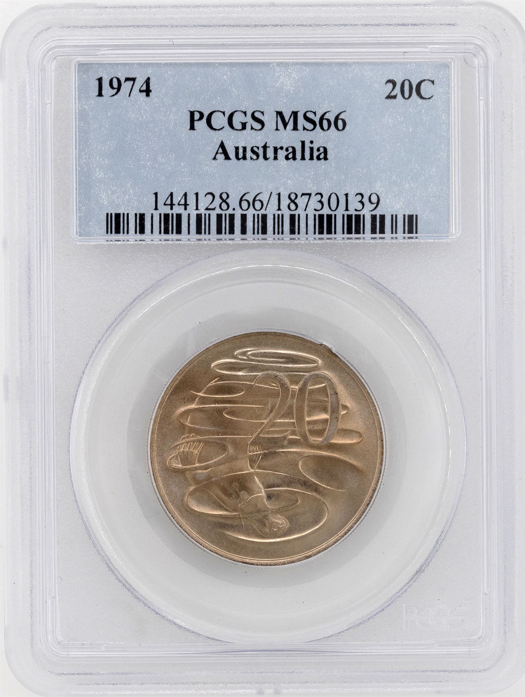 1974 Australia Twenty Cent, 20c PCGS - MS66 -139