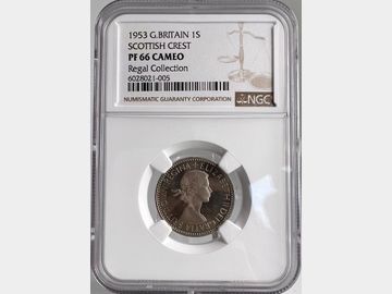 1953 ELIZABETH II SCOTTISH SHILLING PF66 CAMEO REGAL COLLECTION