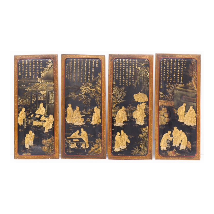 Set 4 Chinese Qing Lacquered Wood Panels