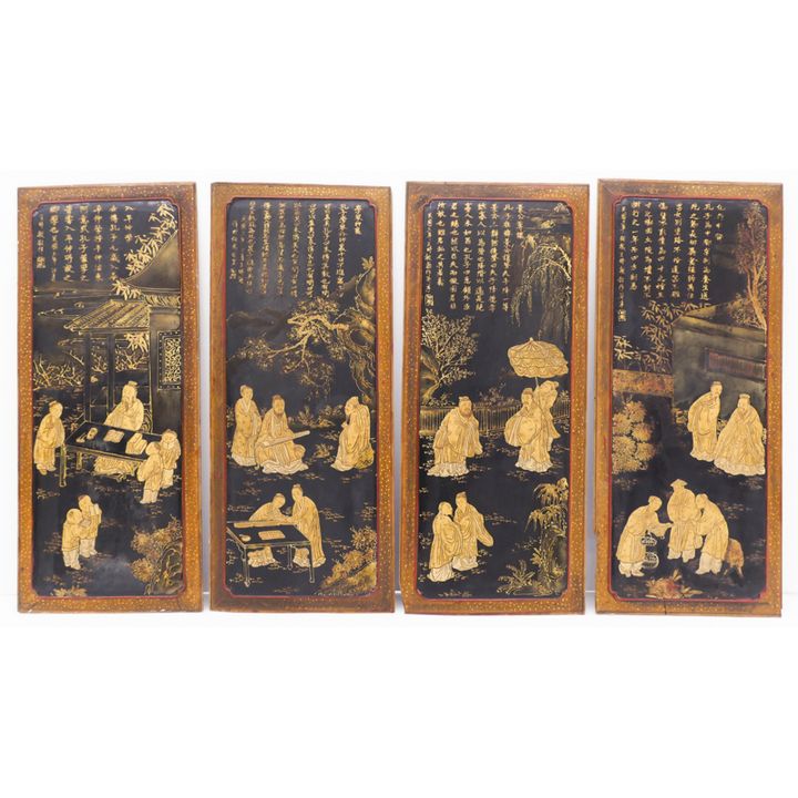 Set 4 Chinese Qing Lacquered Wood Panels