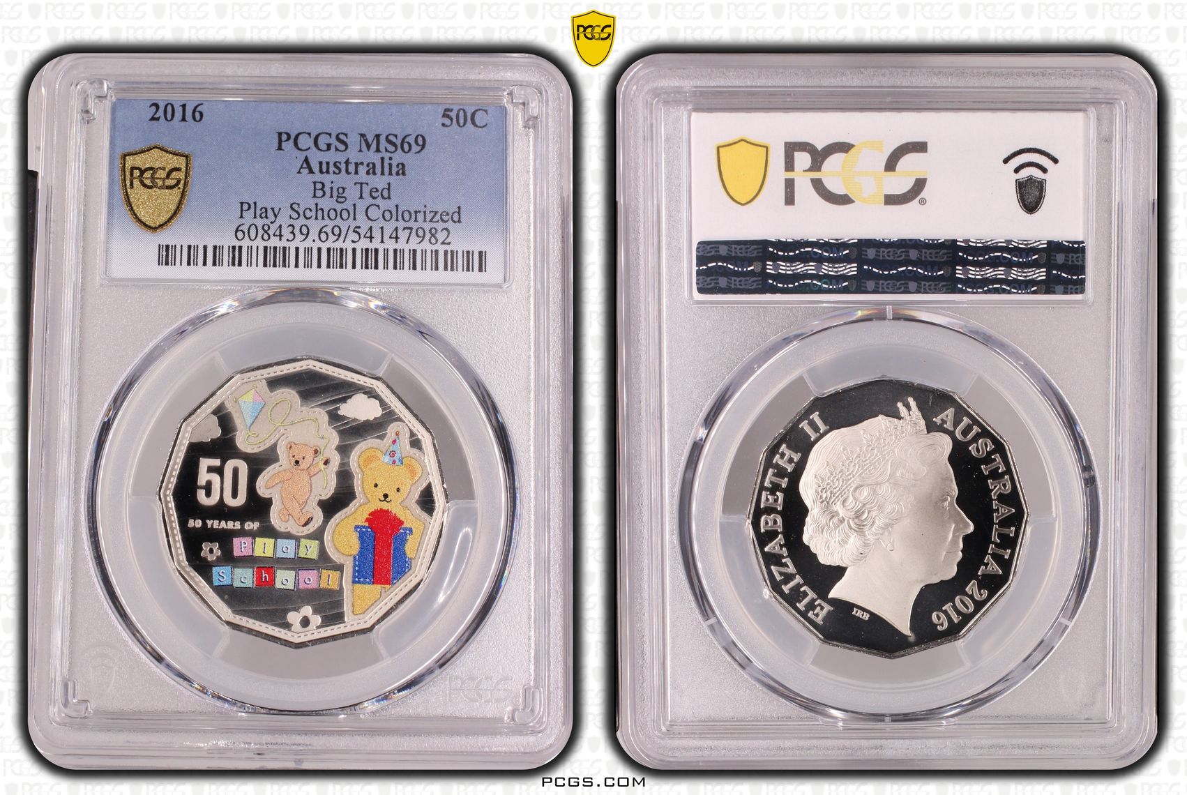 Big Ted Play School Colourised, Fifty Cent, 2016, PCGS MS69