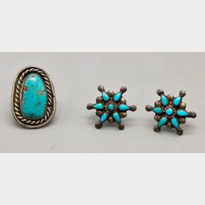 Vintage Turquoise Cluster Earrings And Ring