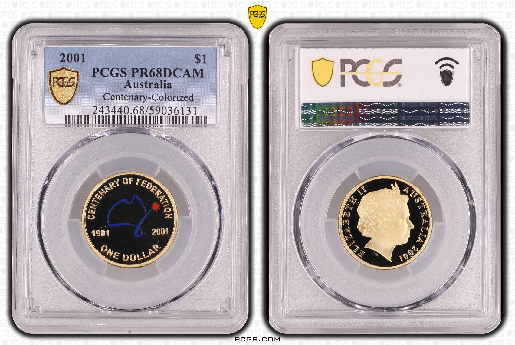 Centenary-Colourised, One Dollar, 2001, PCGS PR68DCAM
