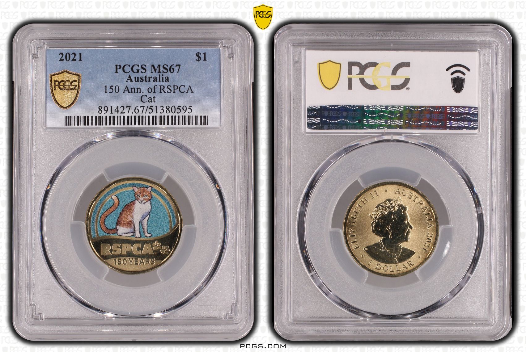 150 Ann. of RSPCA Cat, One Dollar, 2021, PCGS MS67