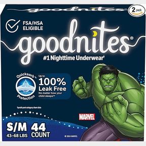 Goodnites Boys' Nighttime Bedwetting Underwear, Size S/M (43-68 lbs), 44 Ct (2 Packs of 22), Packaging May Vary