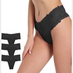 GAREDOB HIGH WAISTED COTTON THONGS FOR WOMEN LACE UNDERWEAR PACK 6 PLUS SIZE HIGH RISE RETRO TUMMY CONTROL PANTIES