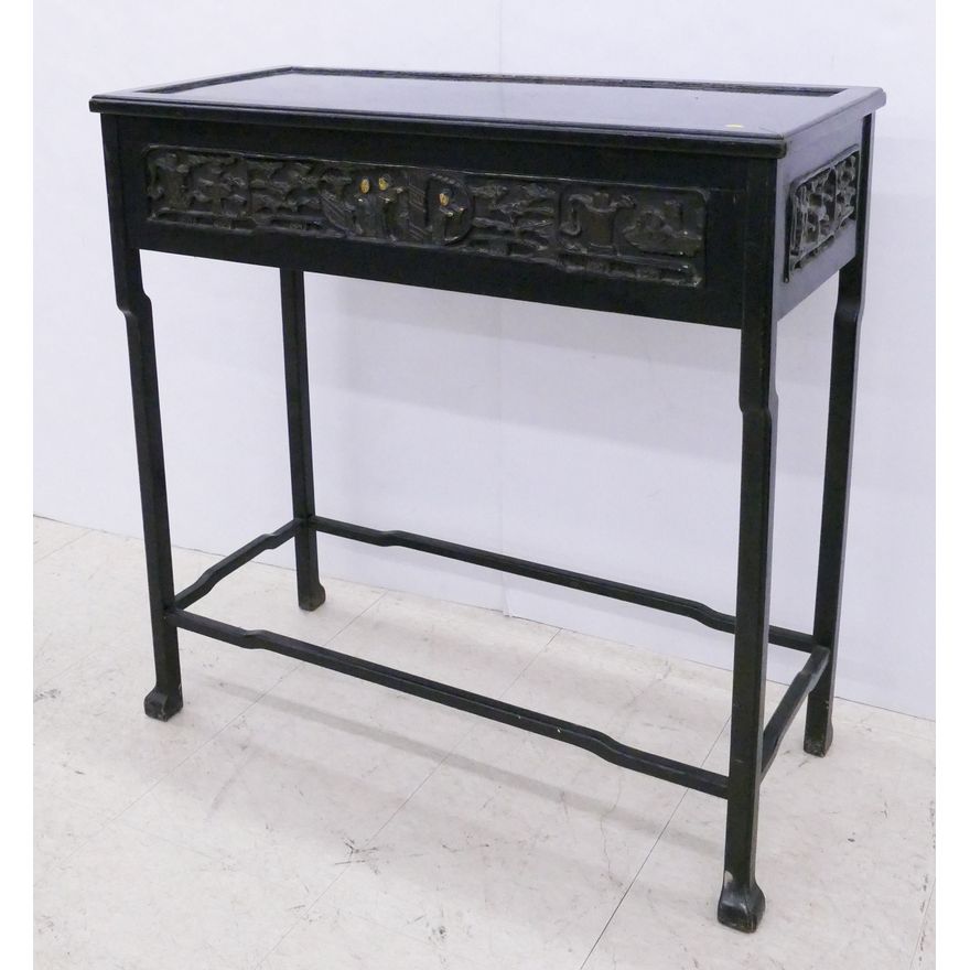 Old Chinese Black Carved Console Table- 34x34x16''