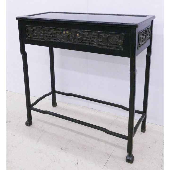 Old Chinese Black Carved Console Table- 34x34x16''