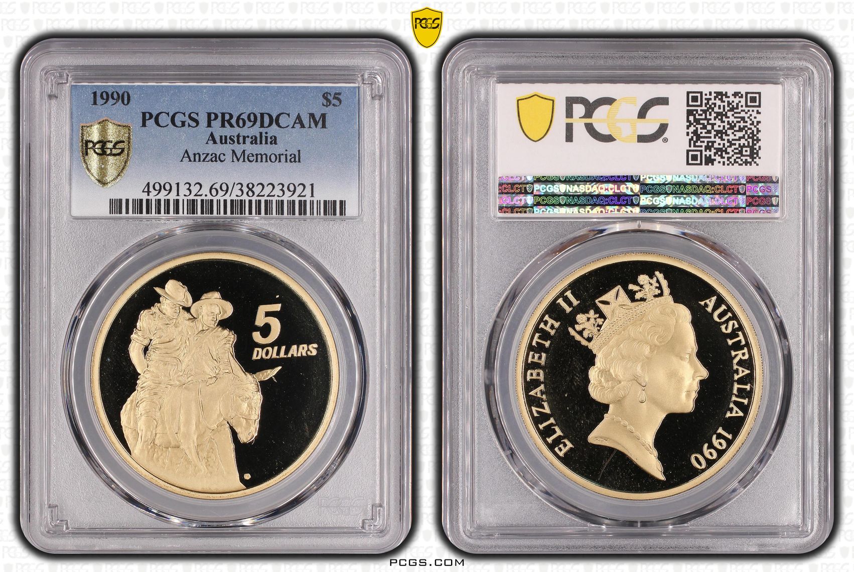 1990 Australia Five Dollar, $5 Anzac Memorial PCGS - PR69DCAM -921