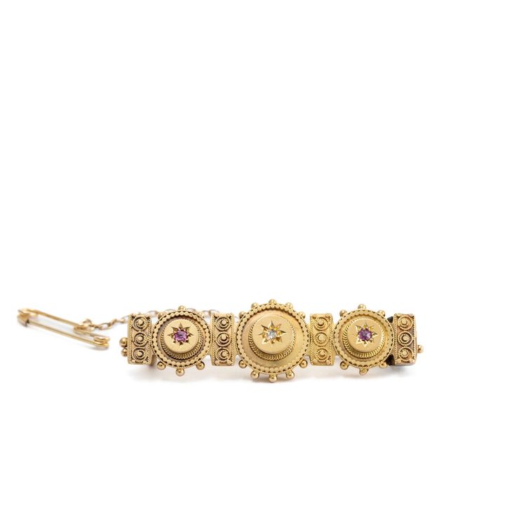 Antique Rubies & Diamond 15ct Gold Brooch