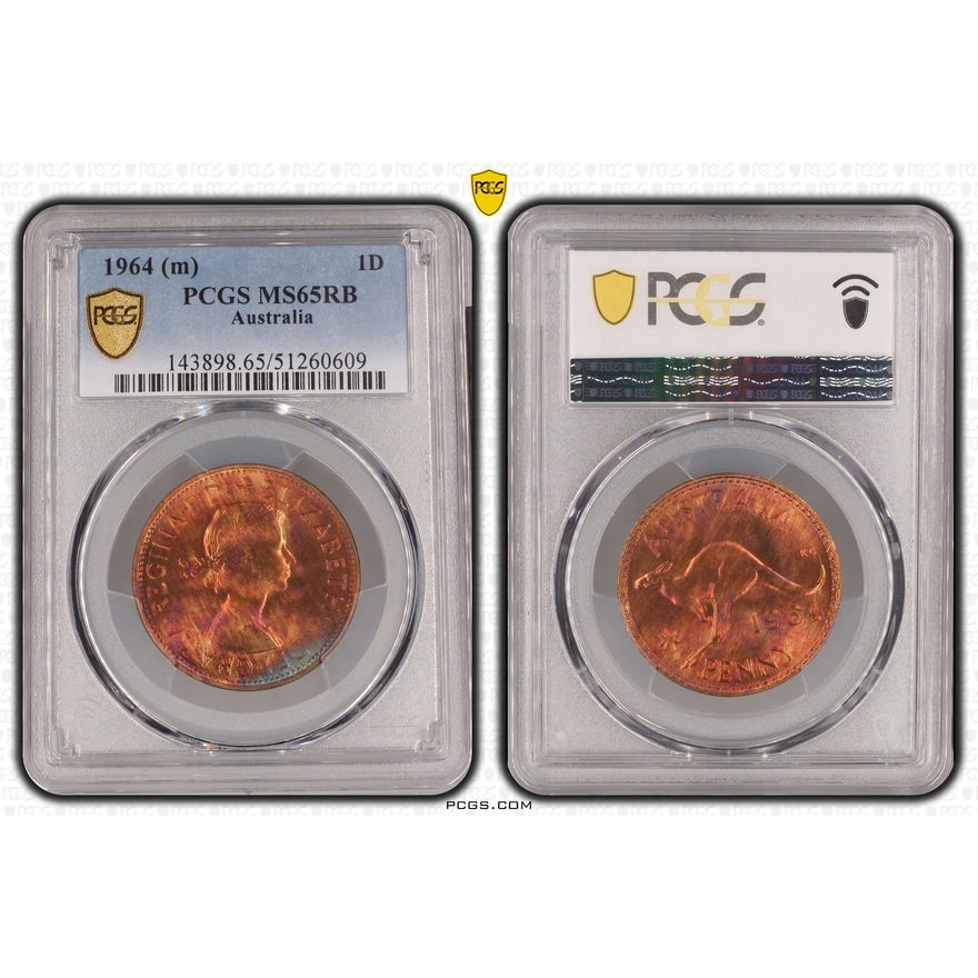 Elizabeth II, One Penny, 1964, PCGS MS65RB