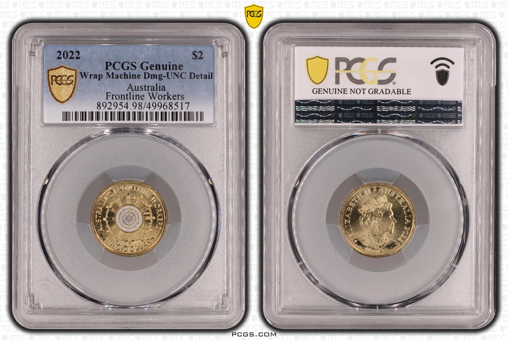 Frontline Workers Colourised, Two Dollar, 2022, PCGS Genuine - UNC Details (98 - Damage)