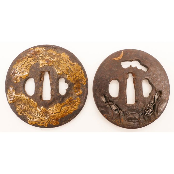 2pc Japanese Edo Iron Decorated Tsubas 3.25'' Each