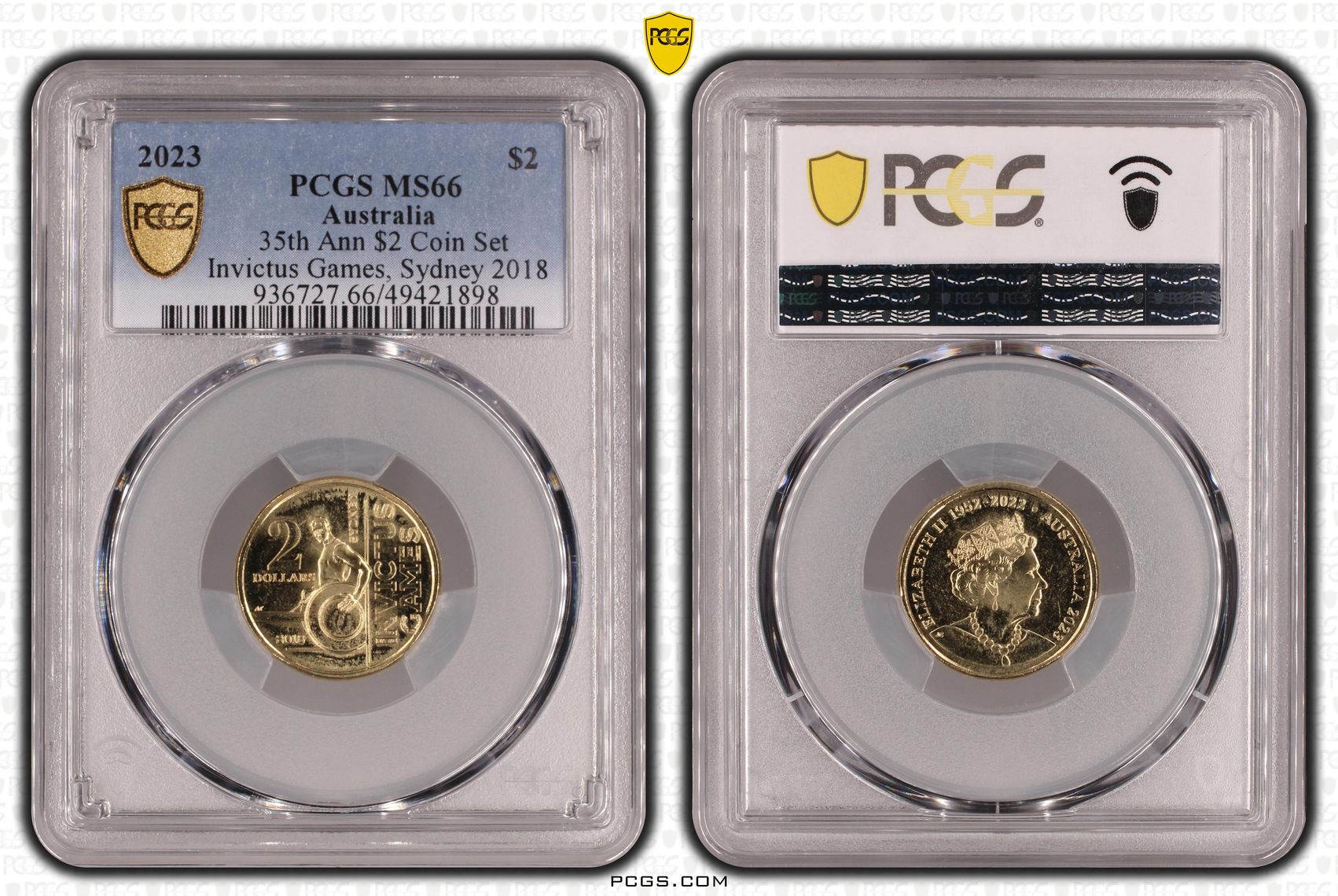 Elizabeth II, 35th Ann $2 Coin Set Invictus Games, Sydney 2018, Two Dollar, 2023, PCGS MS66