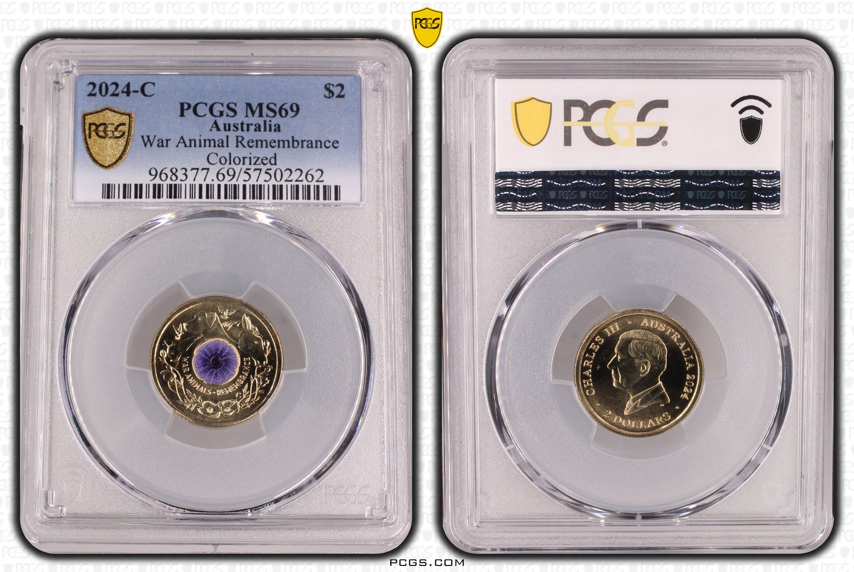 War Animal Remembrance Colourised, Two Dollar, 2024-C, PCGS MS69