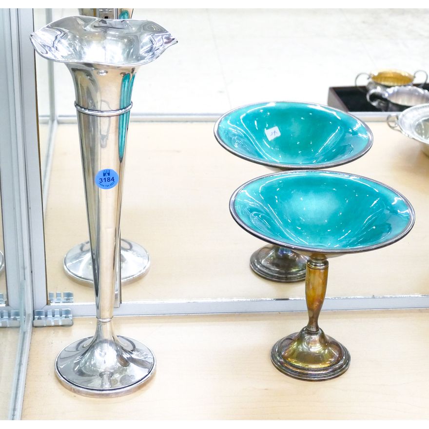 2pc Sterling Weighted Trumpet Vase & Compote 6'' and 12''