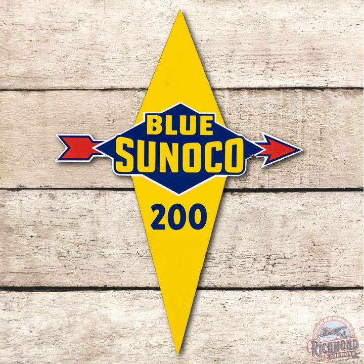 Blue Sunoco 200 Die Cut Porcelain Pump Plate Sign