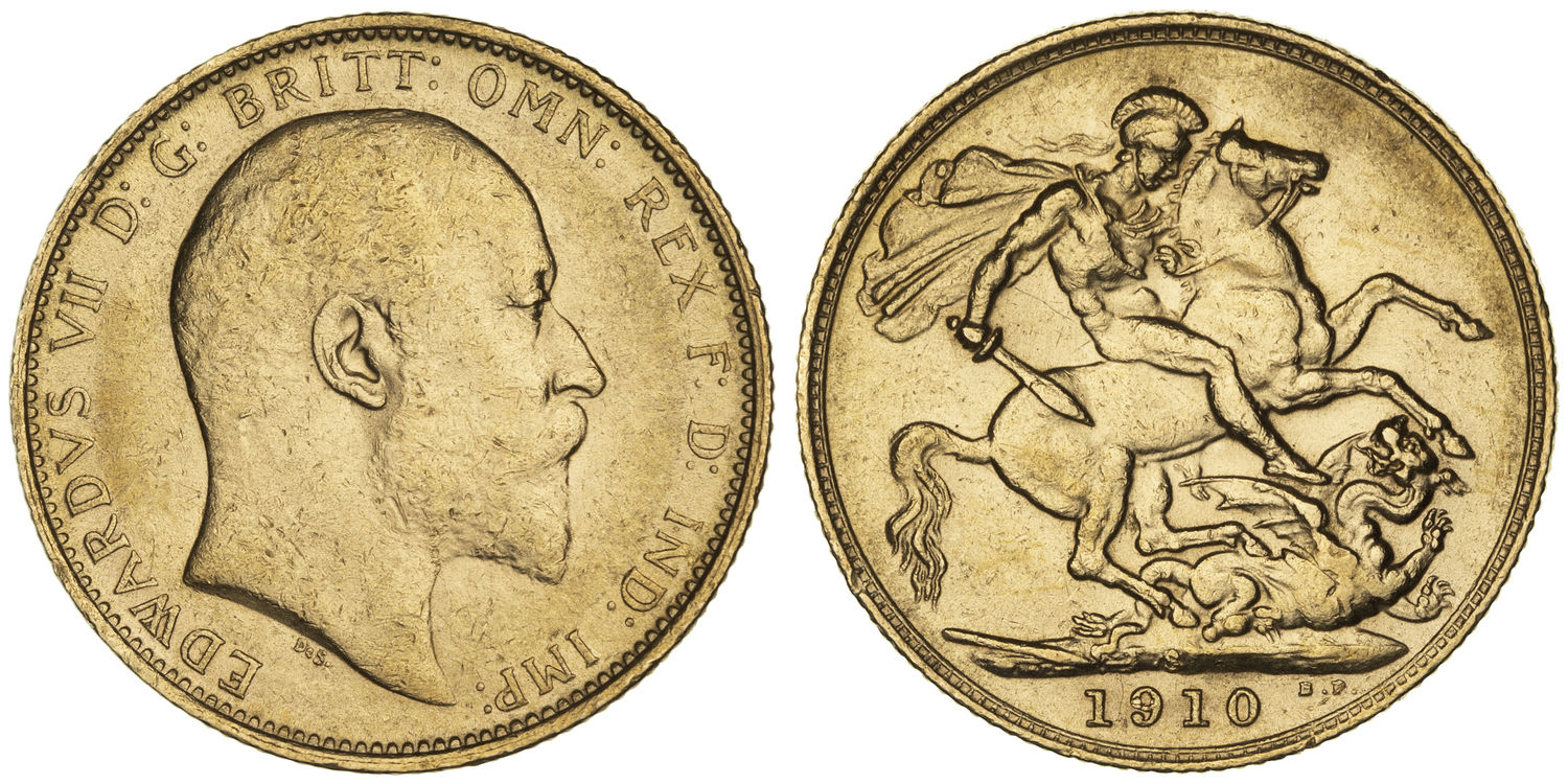 Edward VII, St George Reverse, Sovereign, 1910-S, VF