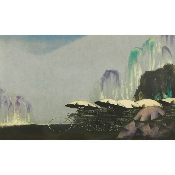 Fine Rain' Color Etching illegibly signed. Edition 25/50.