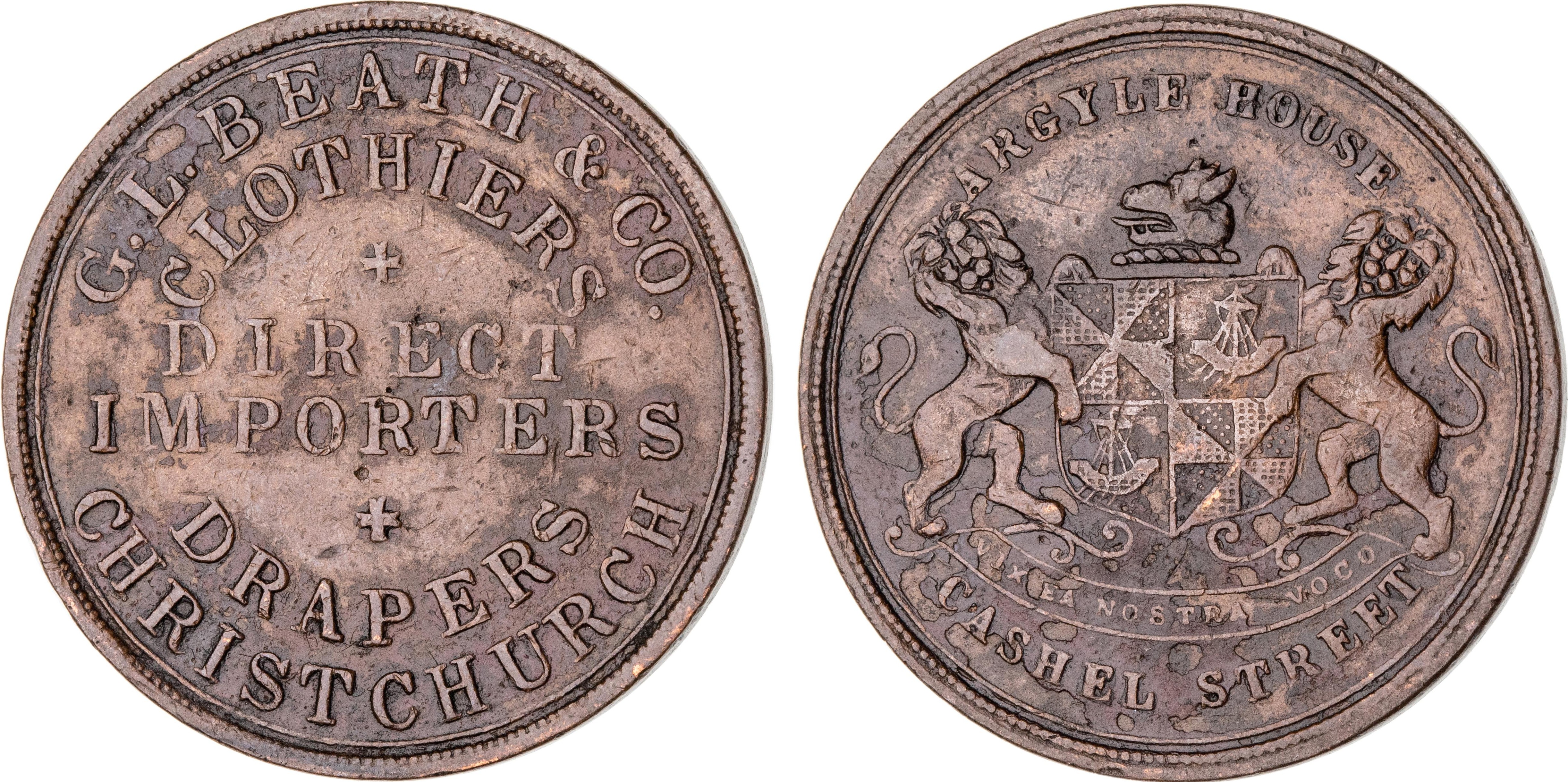 Christchurch, New Zealand, G. L. Beath & Co, Penny, ND, VF
