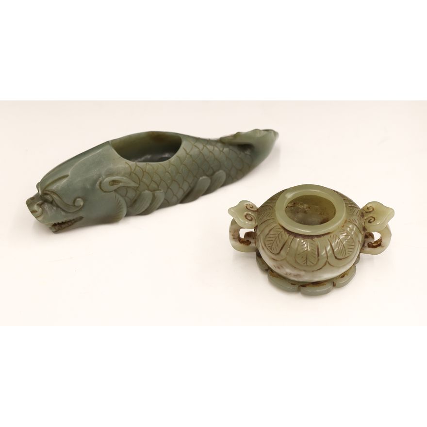 2pc Chinese Jade Figural Ink Pots