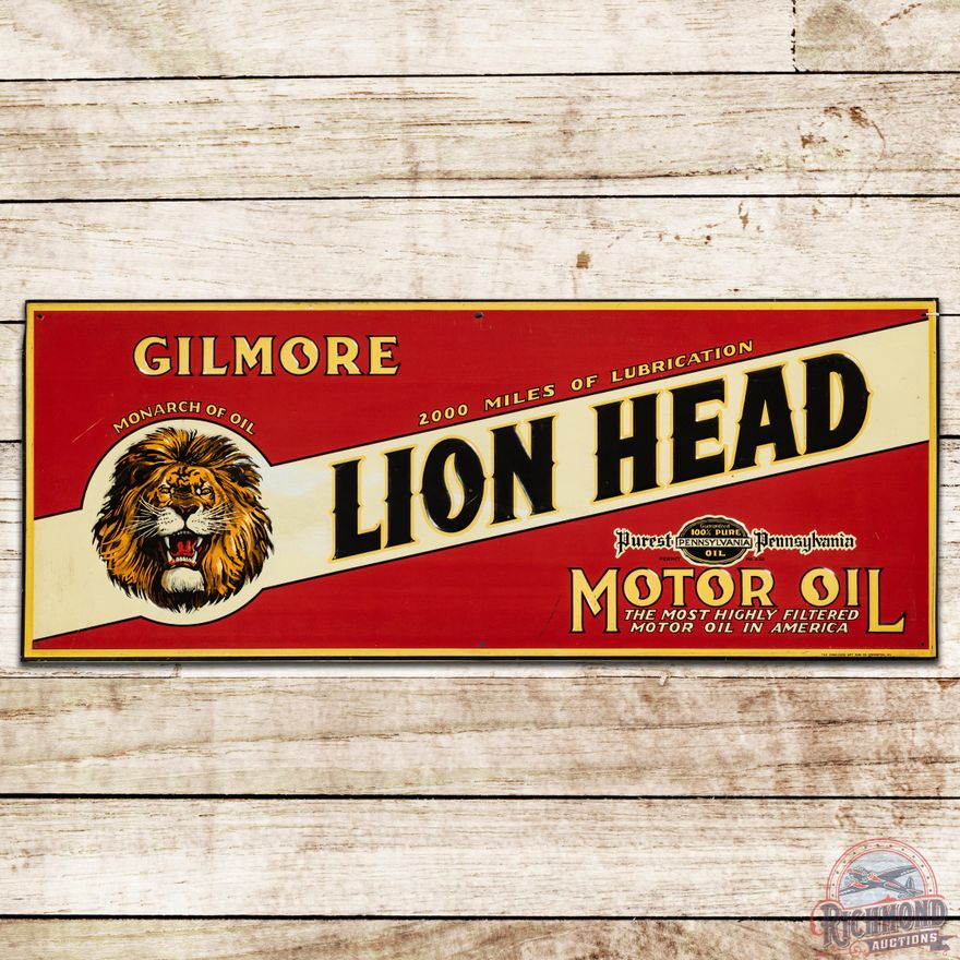 Gilmore Lion Head Motor Oil SST Sign w/ Logo - 8.5