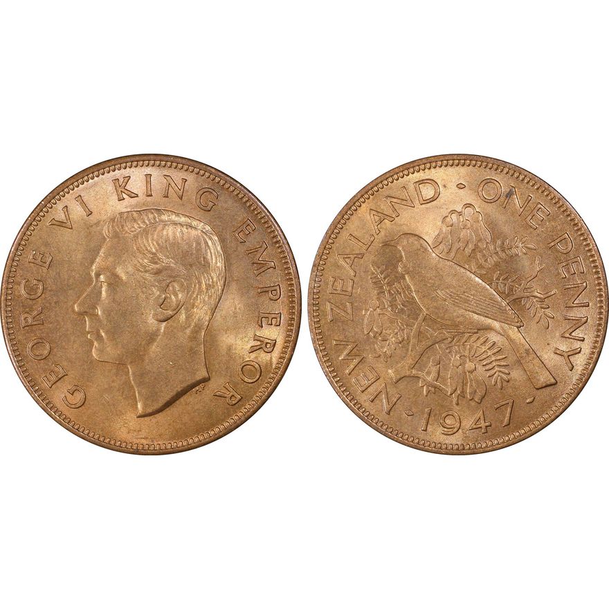 New Zealand, Penny, 1947, PCGS - MS65RB
