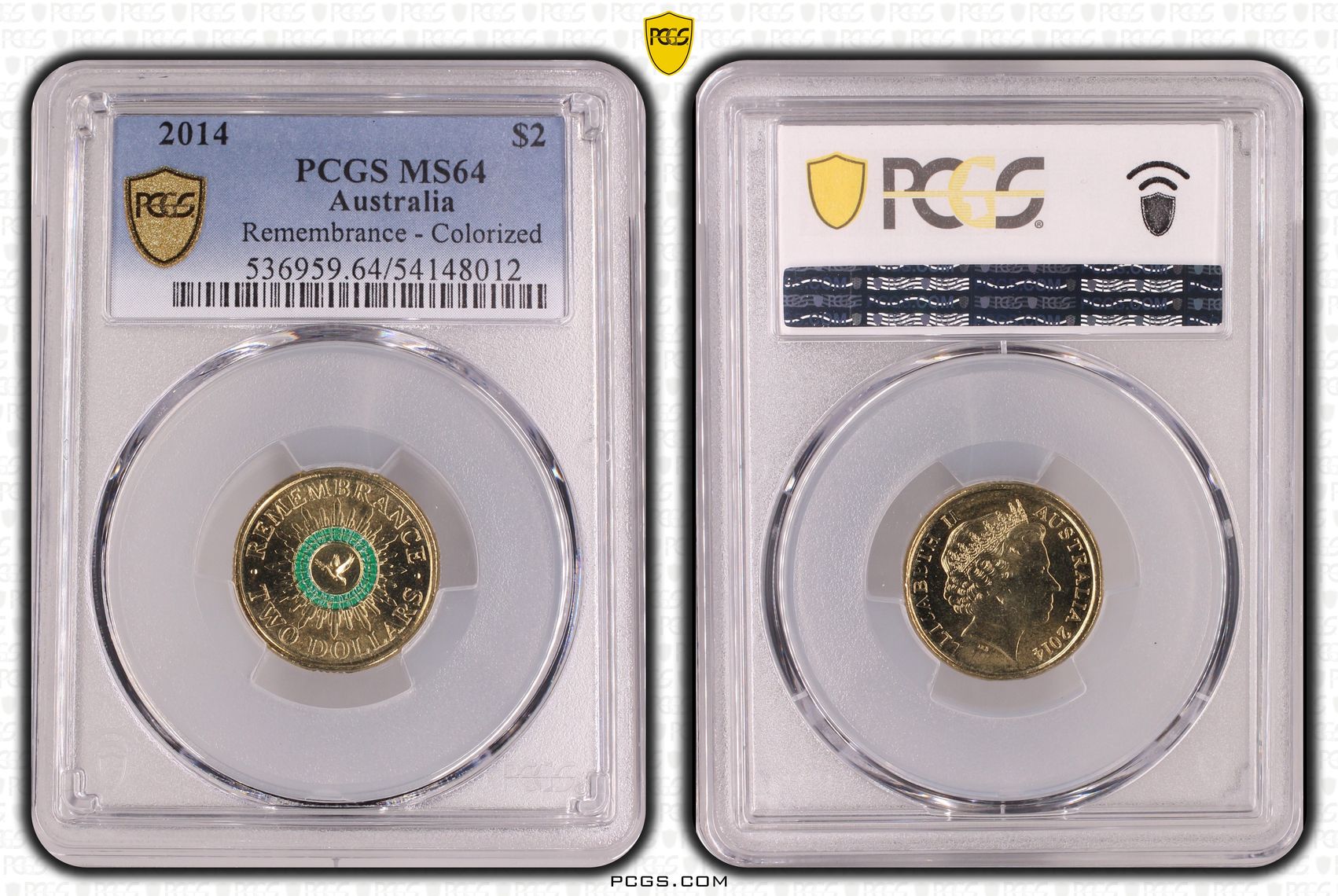 Remembrance - Colourised, Two Dollar, 2014, PCGS MS64