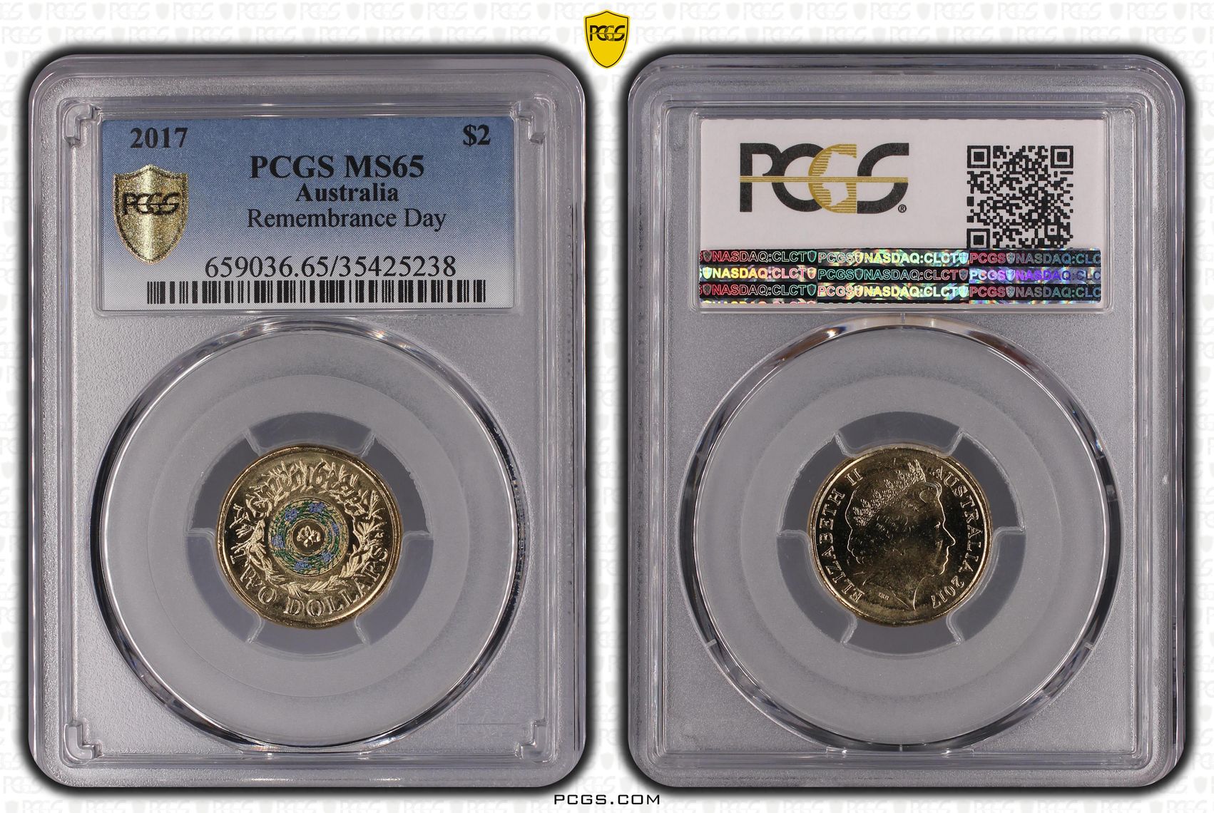 Remembrance Day, Two Dollar, 2017, PCGS MS65