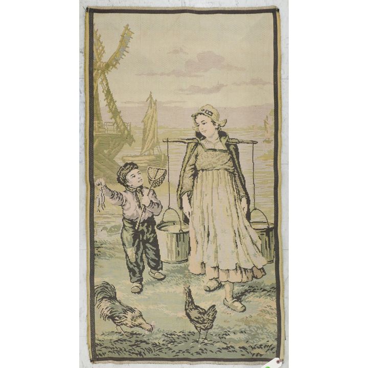 Vintage French Dutch Girl Tapestry 2'4''x4' Approx.
