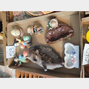 Vintage Mexican ash tray, wolf figurine, stone egg and other