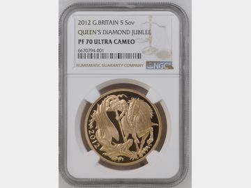2012 'DIAMOND JUBILEE' PROOF GOLD 5 POUND COIN PF70 UCAM TOP POP!