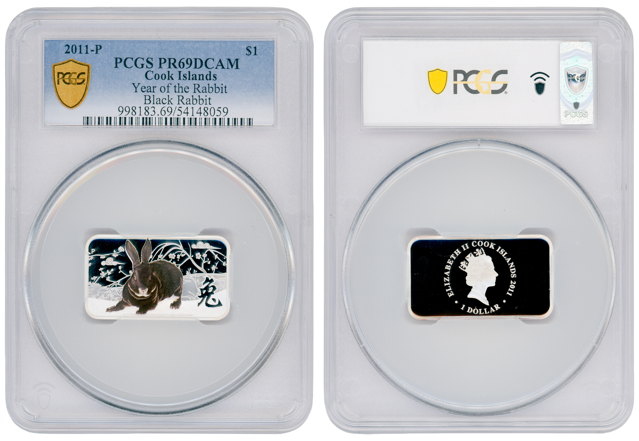 Cook Islands, Year of the Rabbit Black Rabbit, POP 1/0, One Dollar, 2011-P, PCGS PR69DCAM