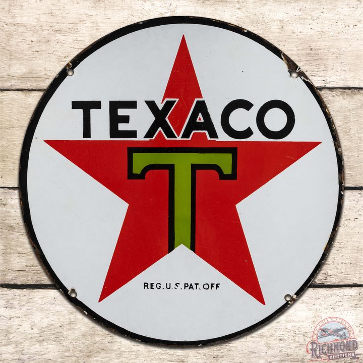Texaco 15" SS Porcelain Lubester Sign "Black T"