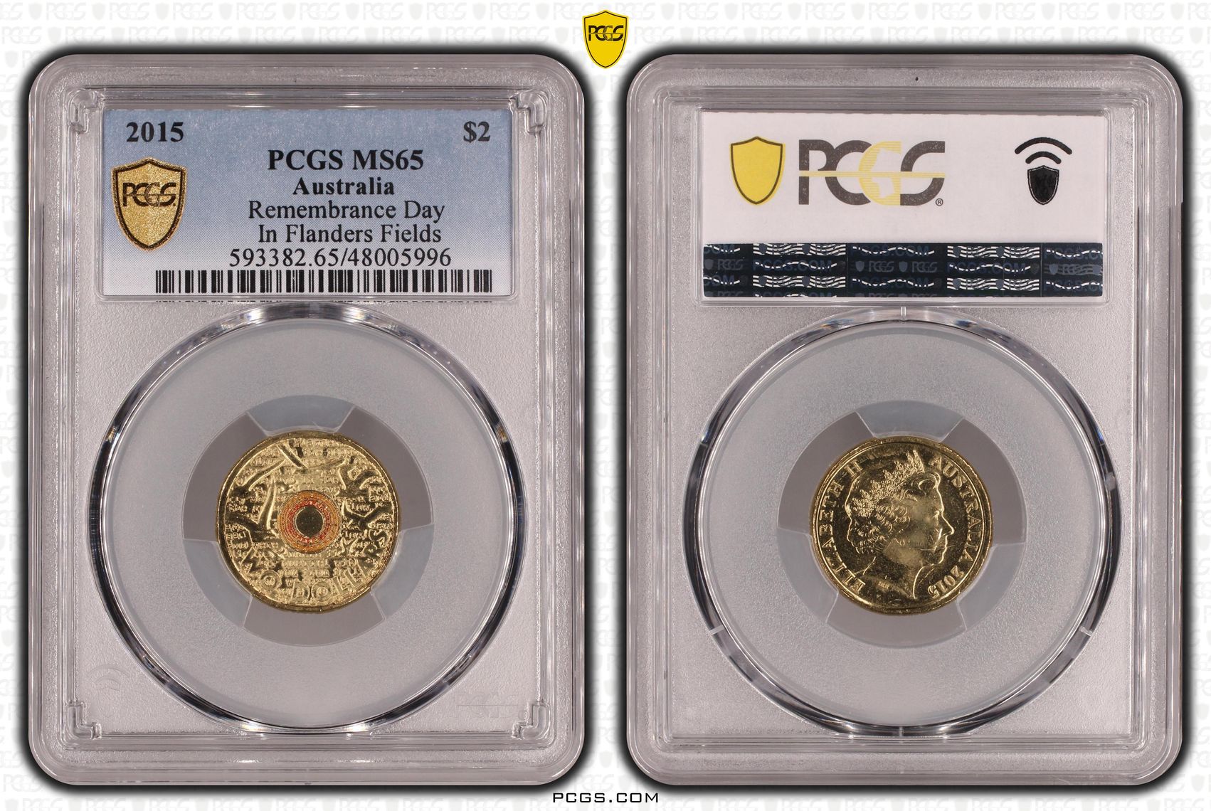 Remembrance Day Colorized - In Flanders Fields , Two Dollar, 2015, PCGS MS65