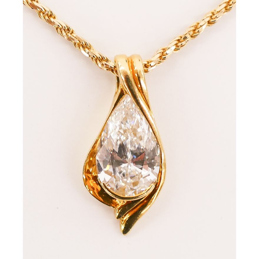 Turgeon Raine 5.77ct Pear Shaped Diamond 18k Pendant