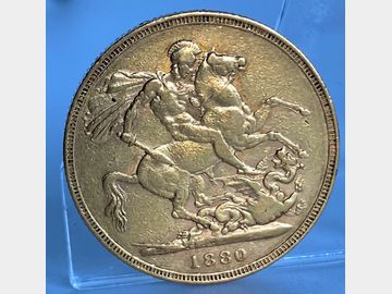 1880 VICTORIA YOUNG HEAD LONDON 'NO B.P.' GEORGE & DRAGON GOLD SOVEREIGN