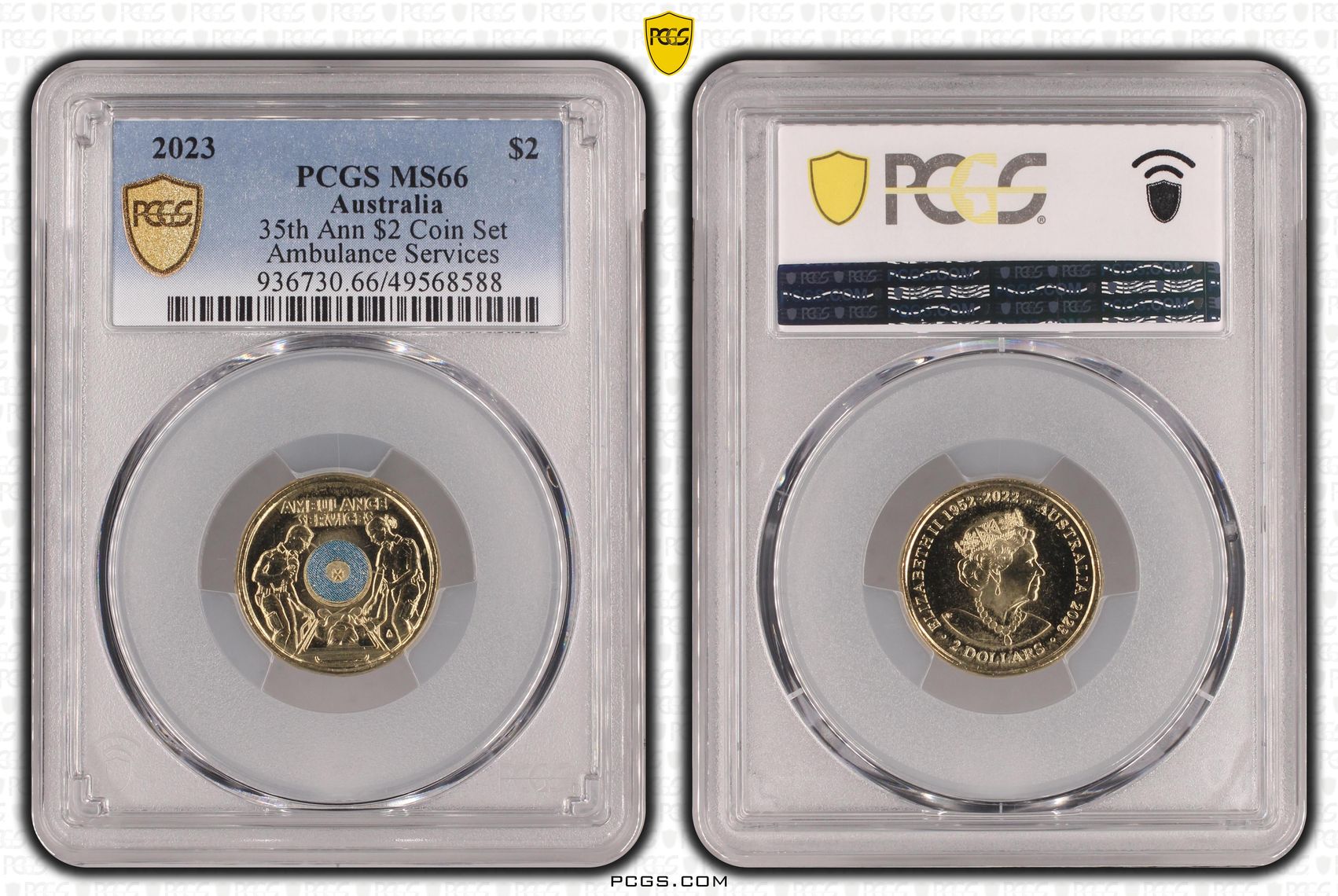 35th Ann $2 Coin Set Colourised Ambulance Services, Two Dollar, 2023, PCGS MS66