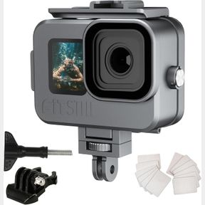 FITSTILL 45M/147FT ALUMINUM ALLOY WATERPROOF CASE FOR GO PRO HERO12/HERO11/HERO10/ HERO9 BLACK,WITH 2 COLD SHOE PROTECTIVE UNDERWA