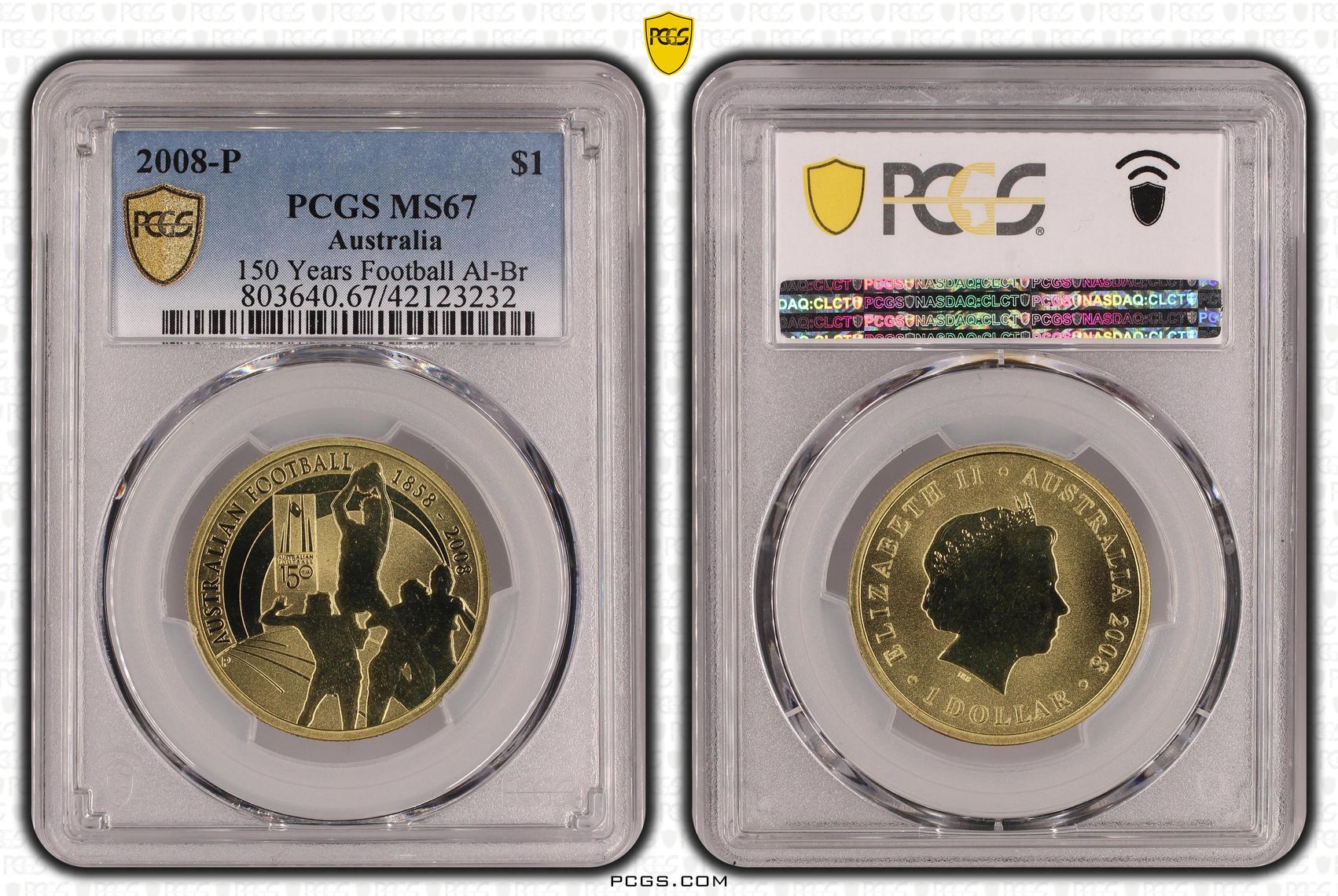 150 Years Football Al-Br, One Dollar, 2008-P, PCGS MS67