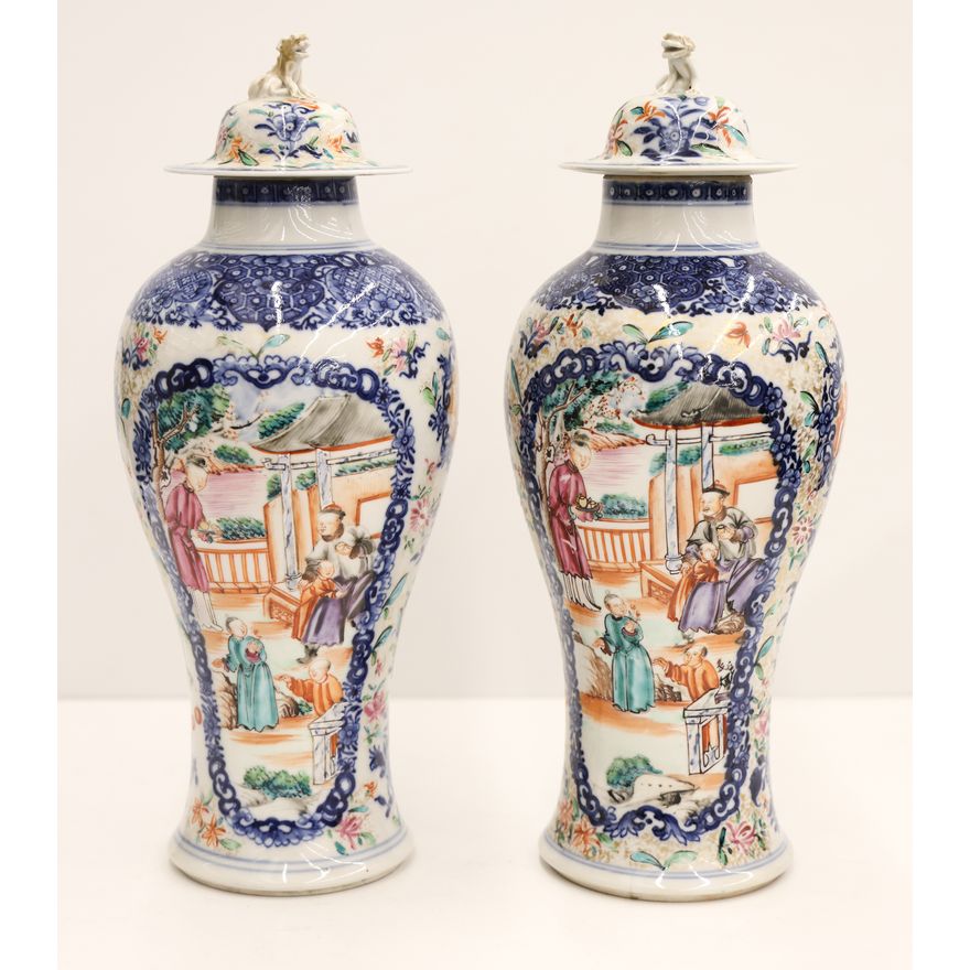 Pair Chinese Export Porcelain Covered Vases
