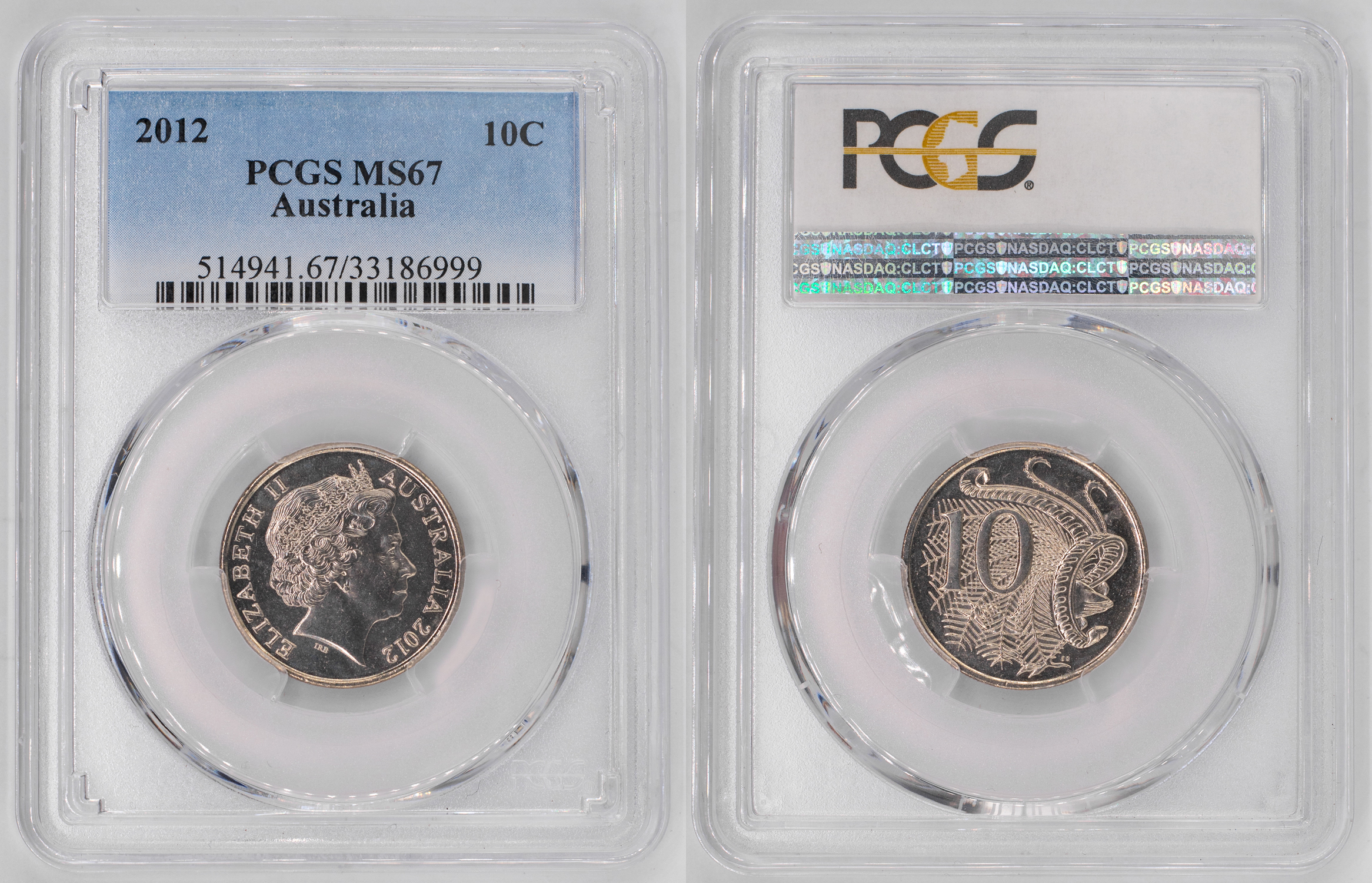 Elizabeth II, Ten Cent, 2012, PCGS MS67